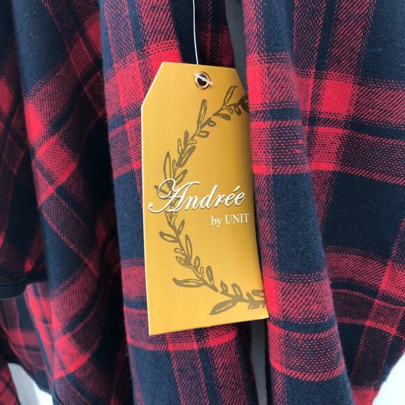 Andree By UNIT Red Blue Plaid Waterfall Open Front Lightweight Cardigan Sweater - Picture 4 of 7